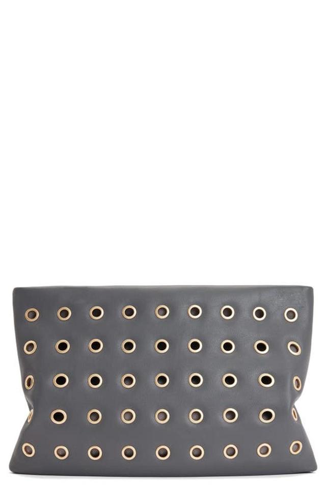 Womens Slate Grey Bettina Eyelet-embellished Zip-up Leather Clutch Product Image