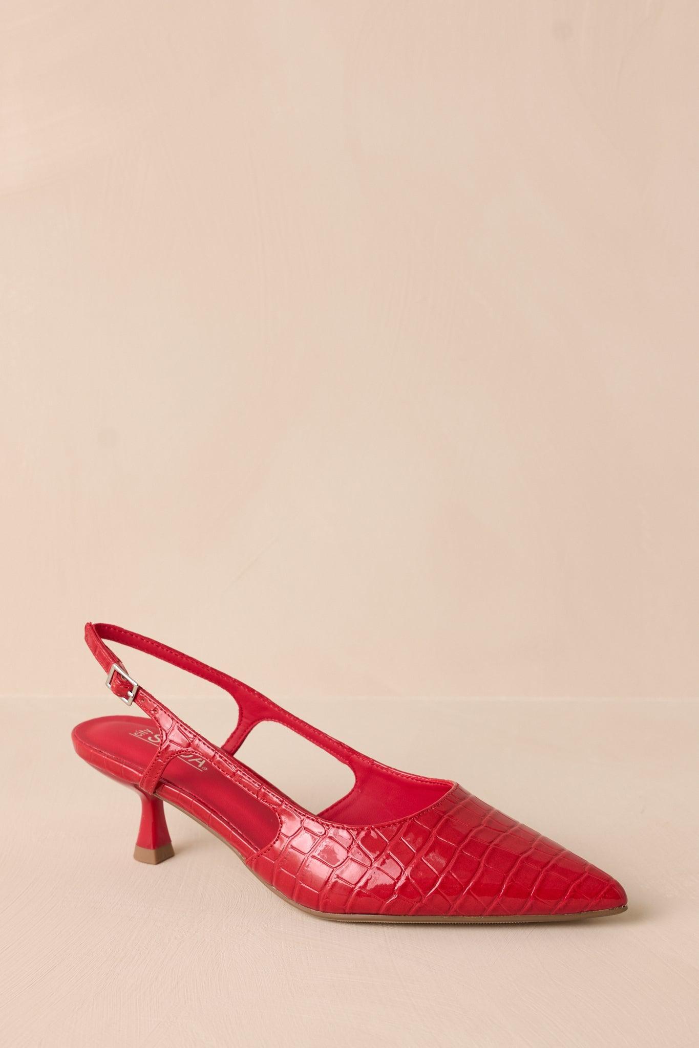 Fiercely Stunned Scarlet Red Slingback Kitten Heels Product Image