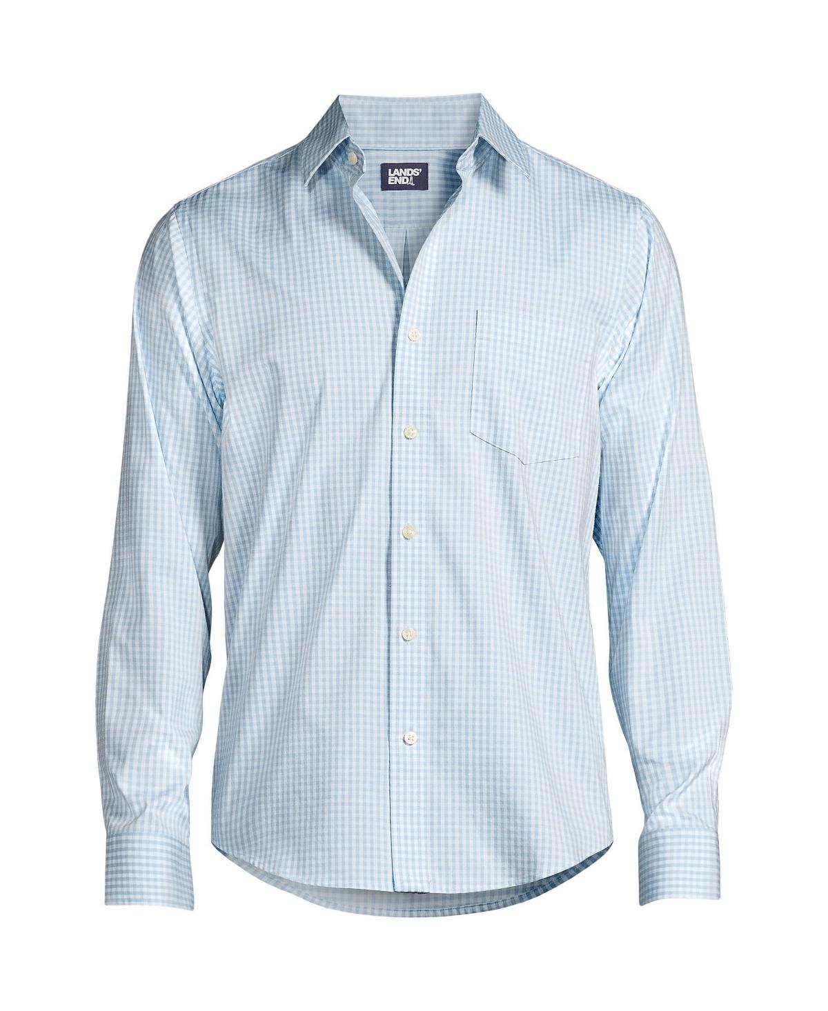 Mens Lands End Traditional Fit Travel Button-Down Shirt Blue Blue Plaid Product Image