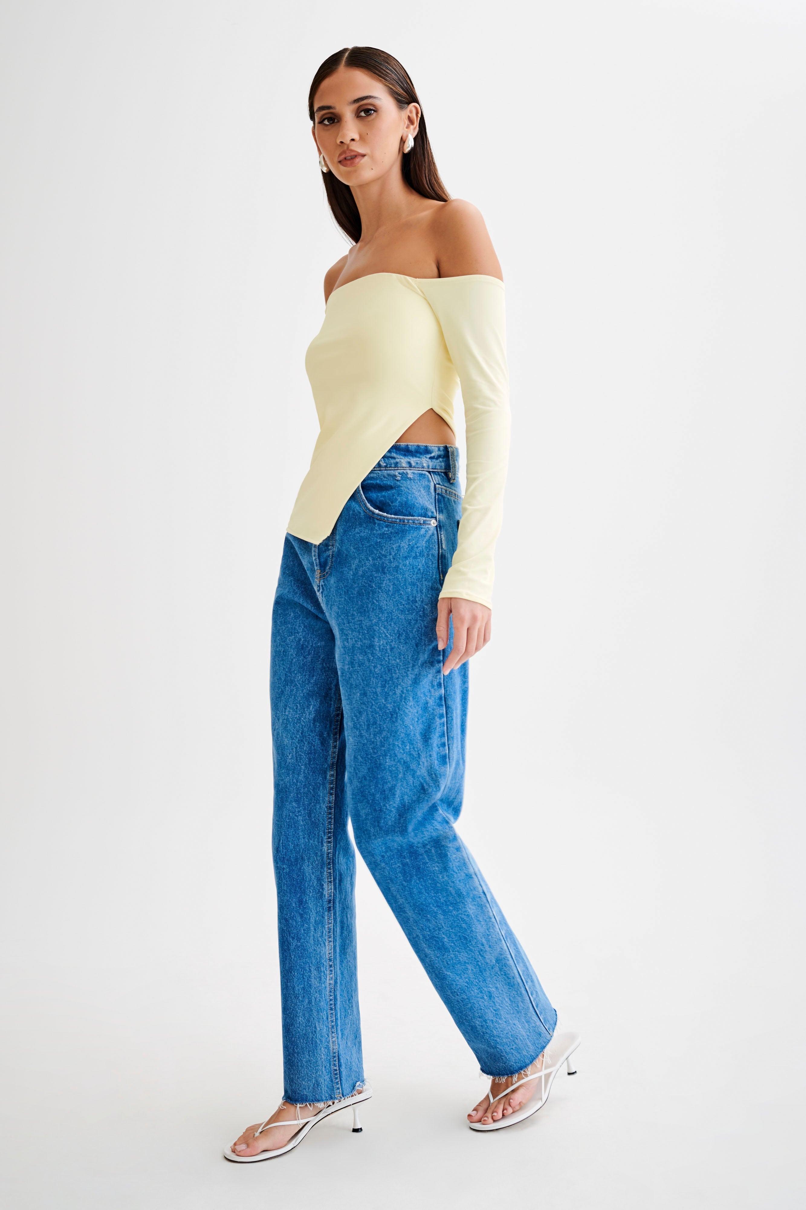 Carmen Recycled Nylon Off Shoulder Top - Lemon Product Image