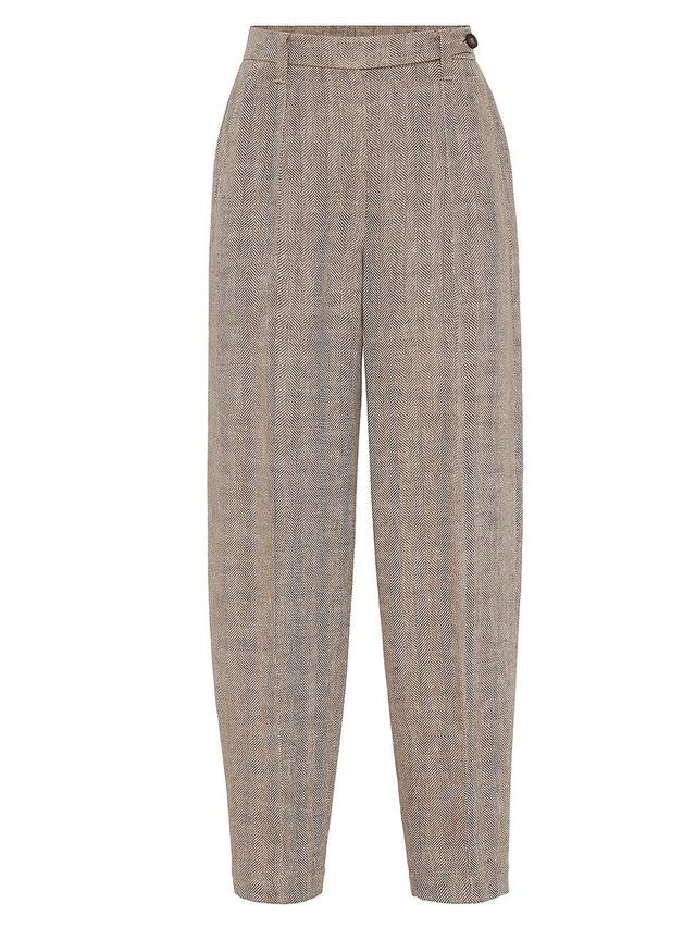 Womens Irish Linen Chevron Curved Trousers Product Image