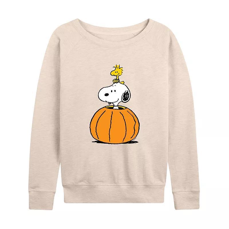 Womens Peanuts Snoopy & Woodstock Pumpkin Pullover Grey Green Product Image