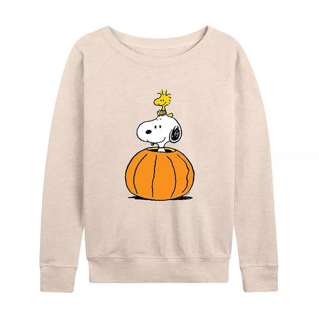 Womens Peanuts Snoopy & Woodstock Pumpkin Pullover Grey Green Product Image