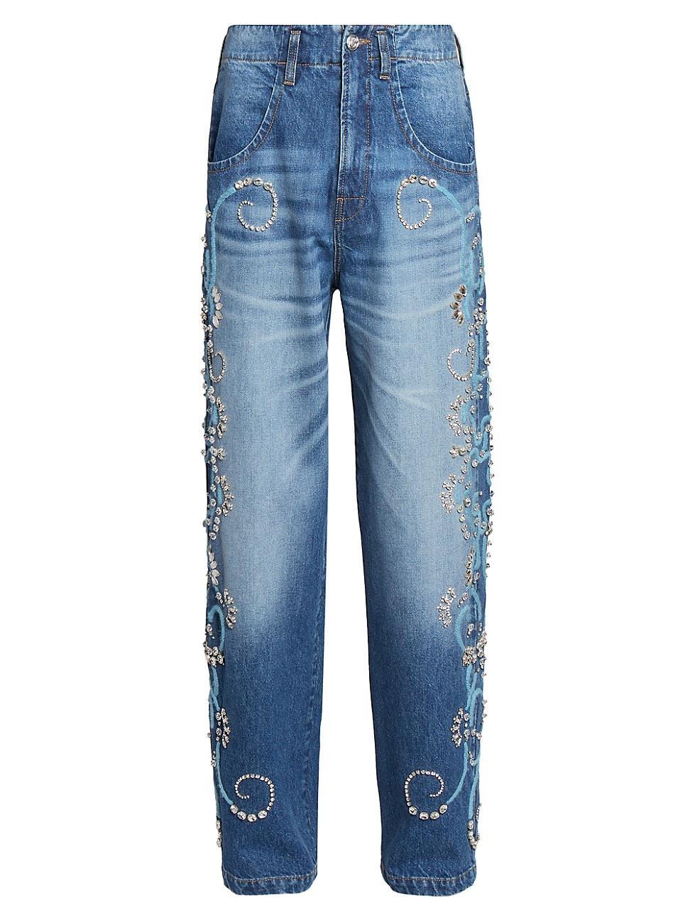 Mens Embroidered Embellished Baggy Jeans Product Image