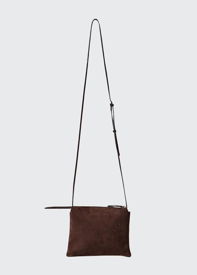 The Row Nu Mini Twin Suede Crossbody Bag in Brown Product Image