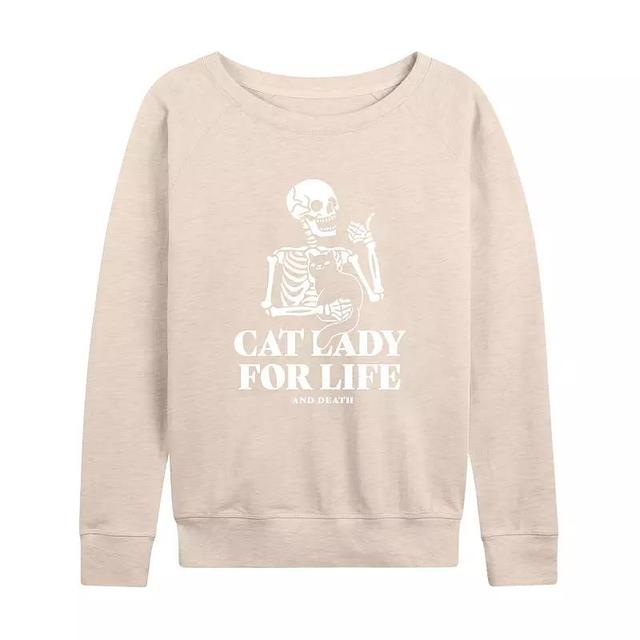 Womens Cat Lady For Life Skeleton Lightweight French Terry Sweatshirt Grey Blue Product Image