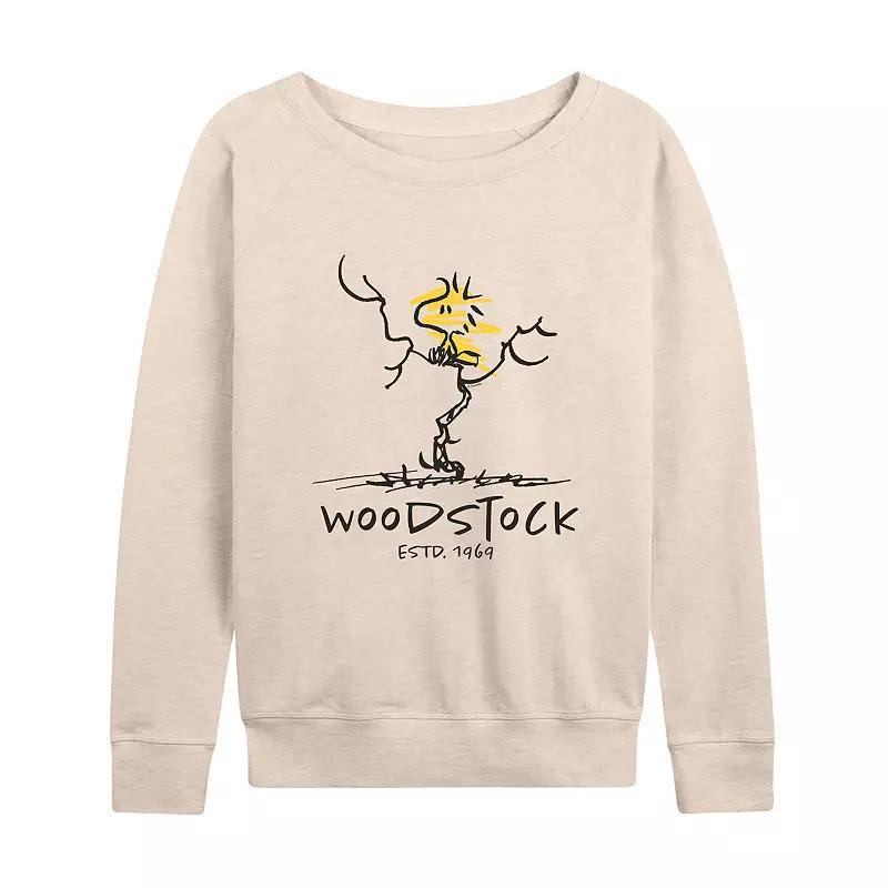 Womens Peanuts Woodstock Est 1969 Slouchy Graphic Sweatshirt, Girls Brown Product Image