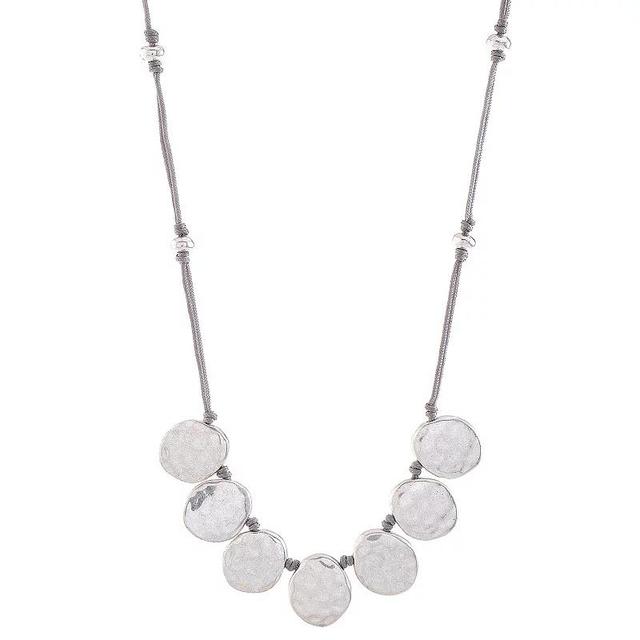 Bella Uno Worn Silver Metal Disc Corded Frontal Necklace, Womens, Size: 18+3, Silver Tone Product Image