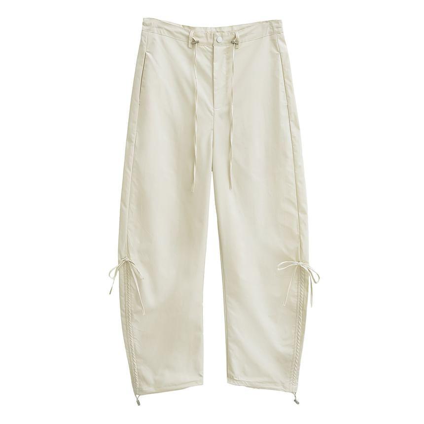 Low Rise Plain Drawstring Loose Fit Cargo Pants Product Image