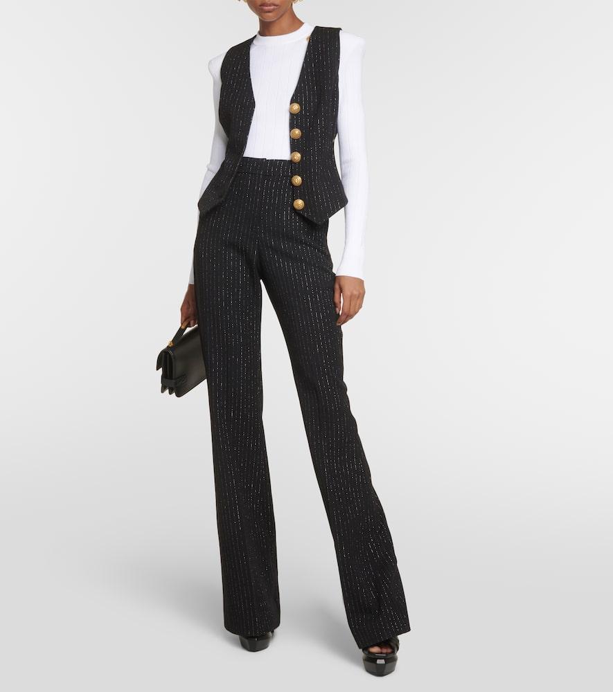 High Waist Lurex Striped Trousers In Nero Product Image