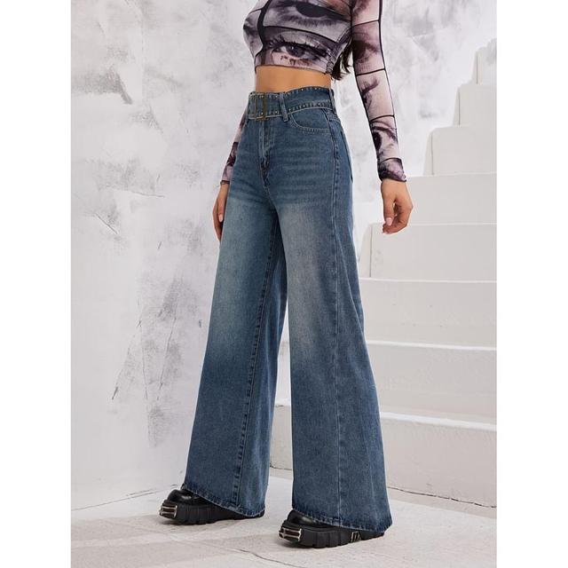 High Waist Washed Wide Leg Jeans Product Image