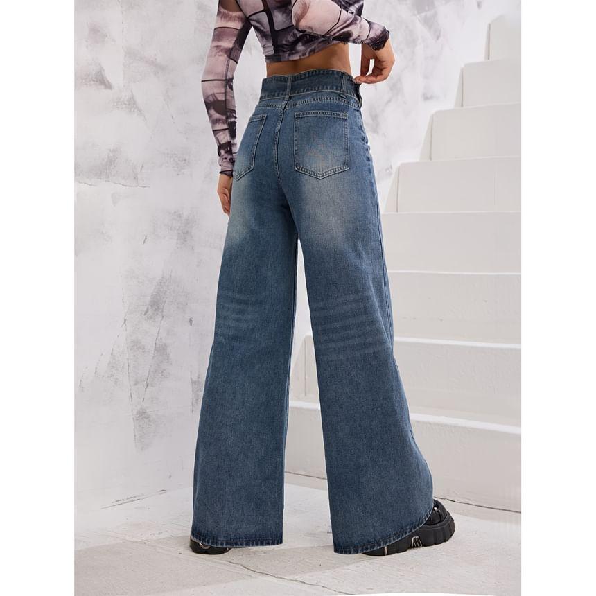 High Waist Washed Wide Leg Jeans Product Image