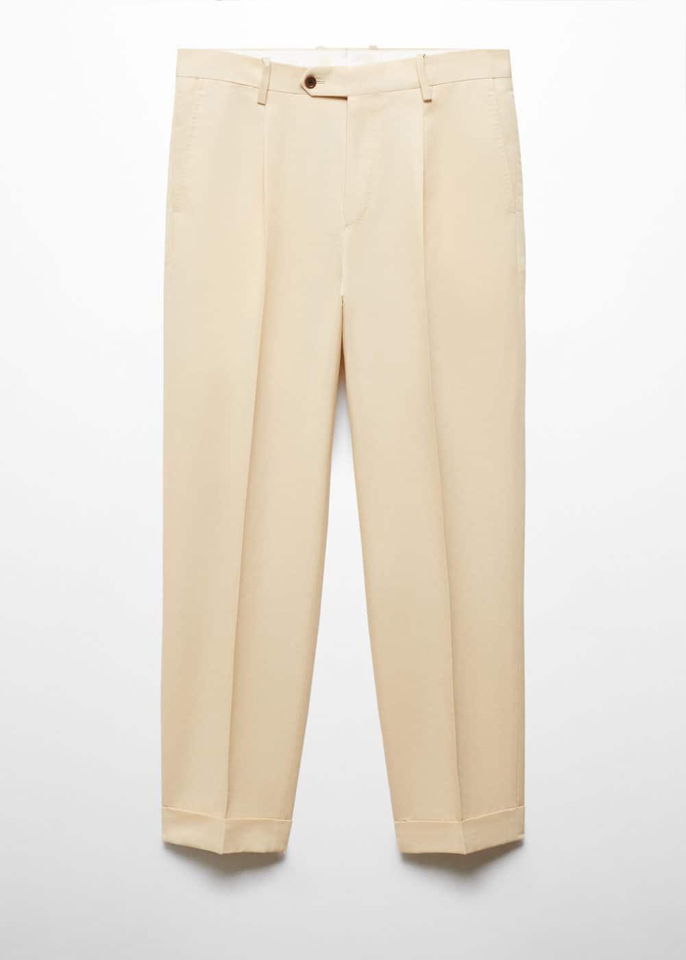 MANGO MAN - Cotton linen suit pants with pleats pastel yellowMen Product Image