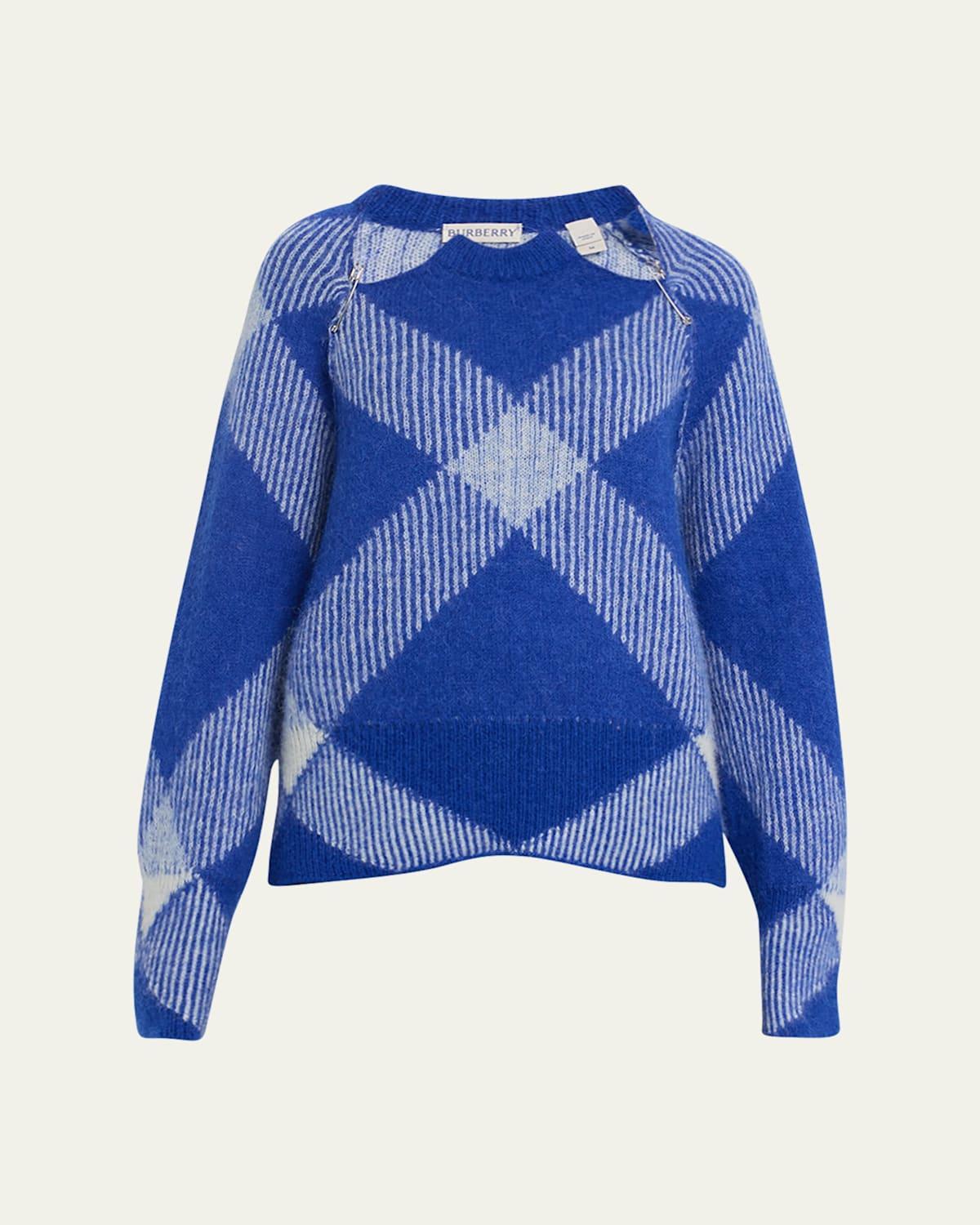 Check Wool Sweater with Safety Pins Product Image