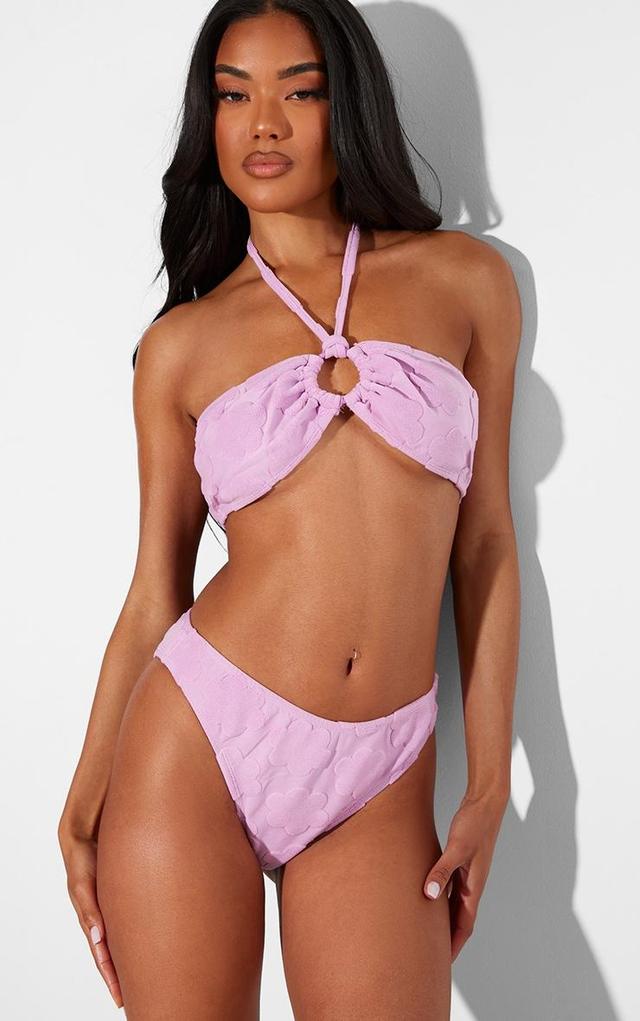 Lilac Burnout Flower Towelling Ring Halter Neck Bikini Top Product Image