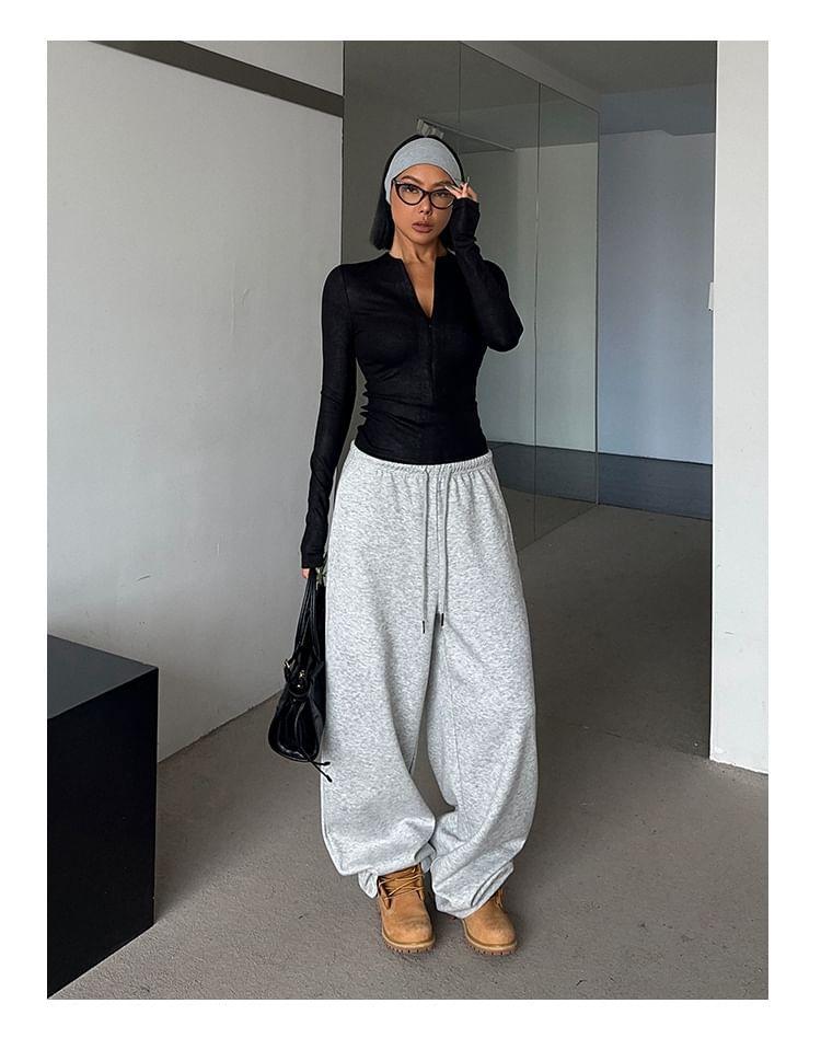 Drawstring Waist Plain Wide Leg Pants Product Image