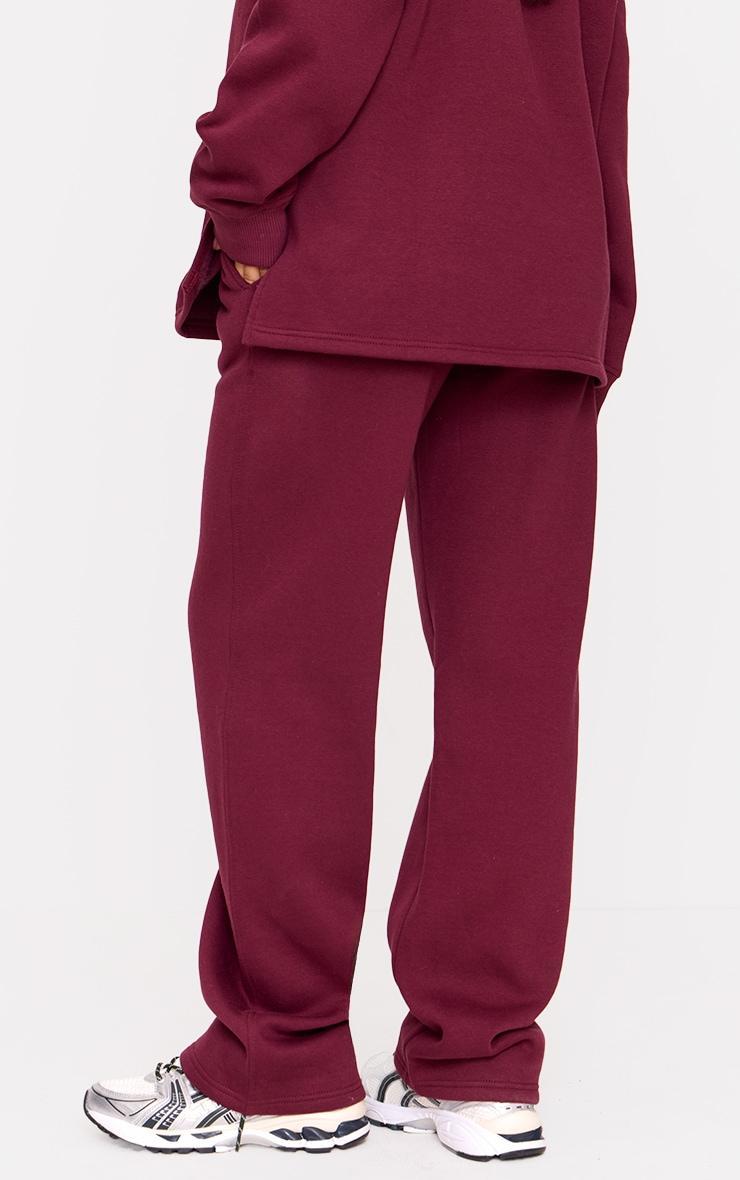 Burgundy Shirred Waist Seam Front Wide Leg Sweatpants Product Image