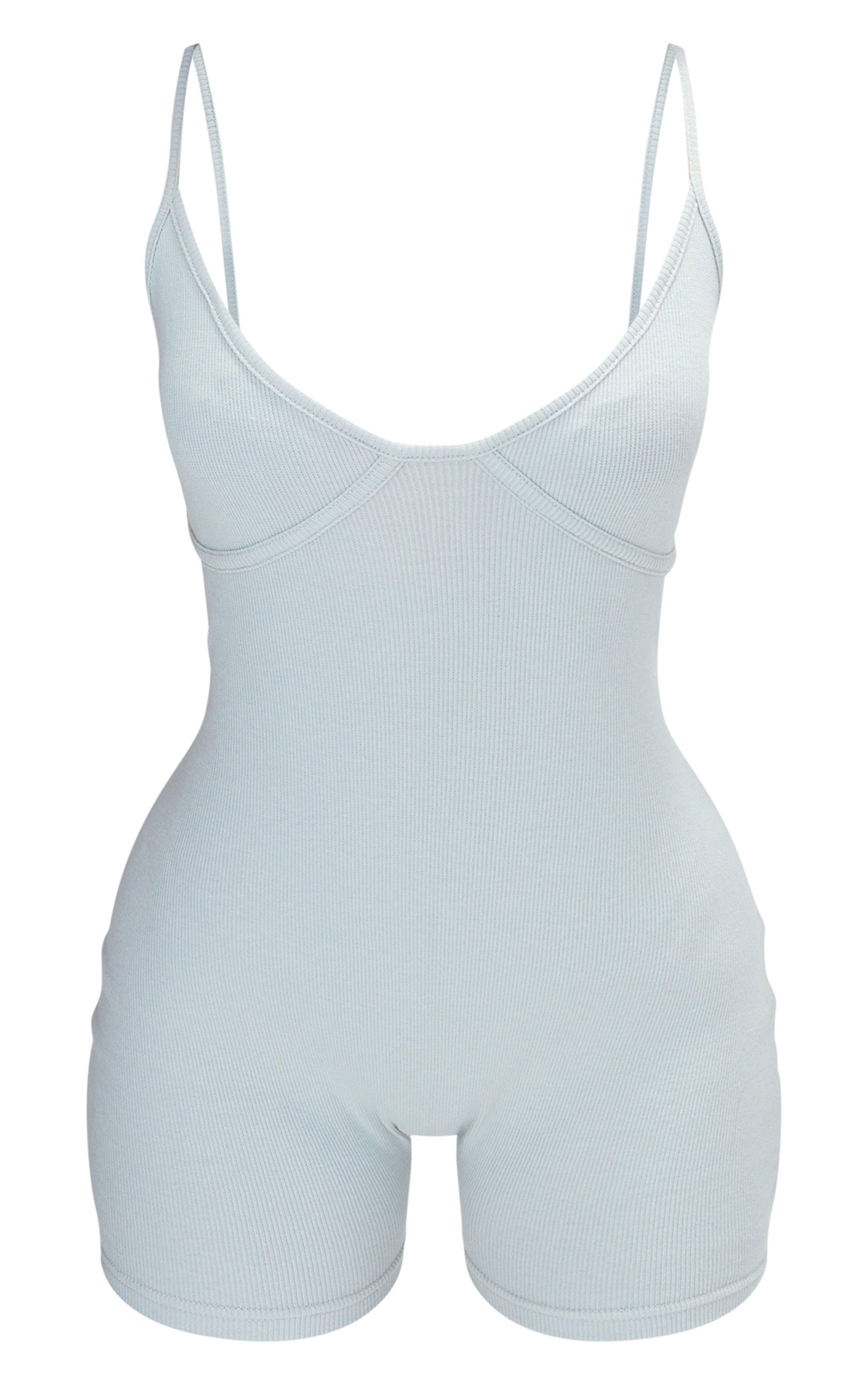 Petite Light Grey Cup Detail Rib Unitard Product Image