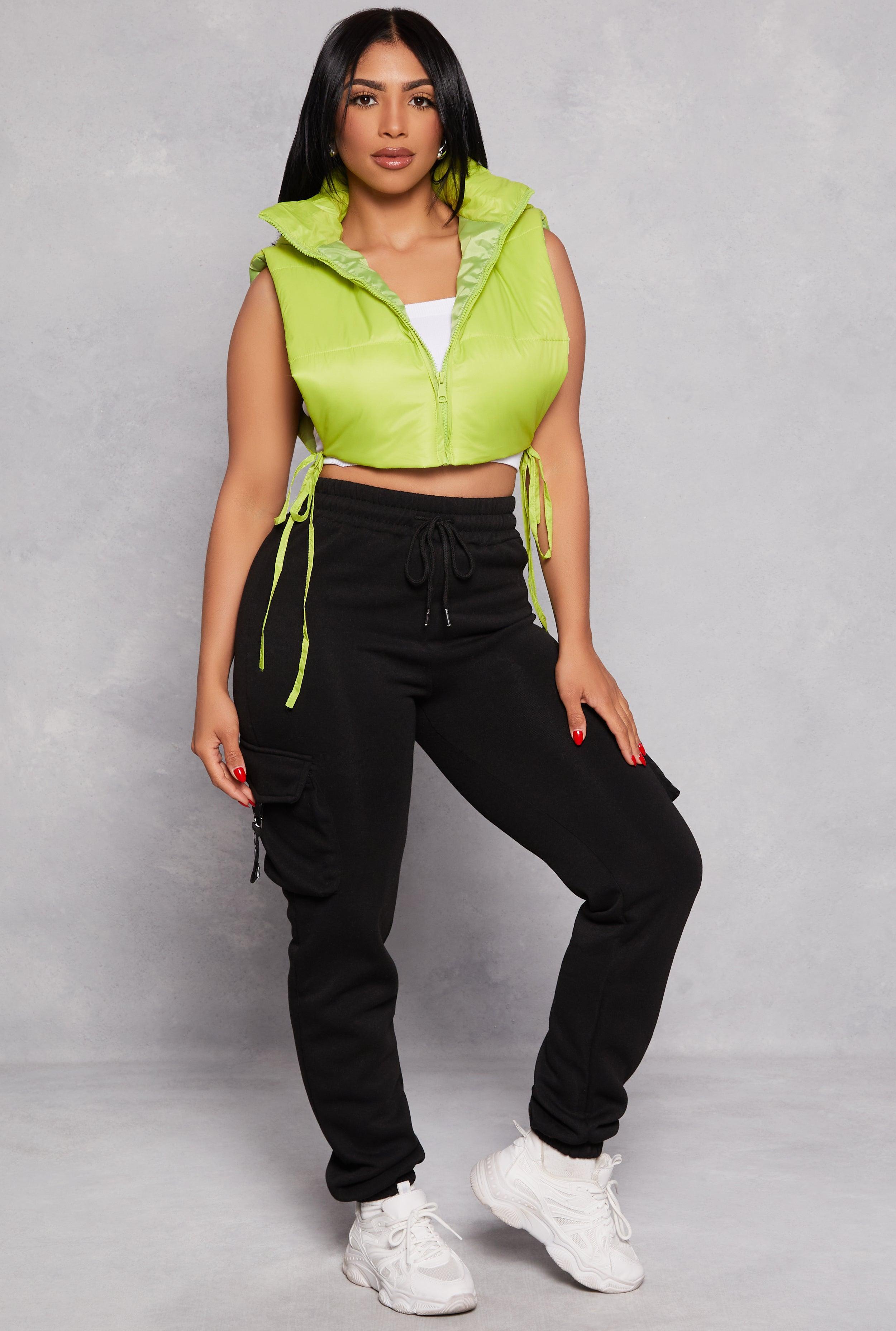 Womens Fleece Drawstring High Waist Cargo Pocket Joggers Product Image