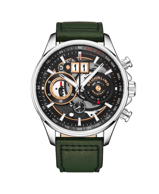 Stuhrling Mens Aviator Green Leather , Black Dial , 45mm Round Watch Product Image