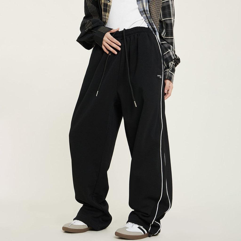 RTK (W) No. 1205 BLACK RETRO STYLED STRIPED WIDE SWEATPANTS Product Image