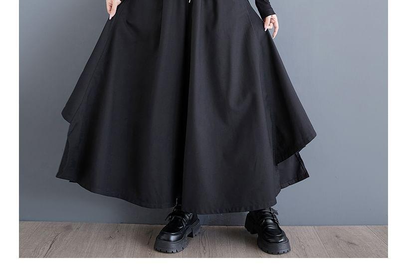 High Waist Asymmetrical Plain Maxi A-Line Skirt Product Image