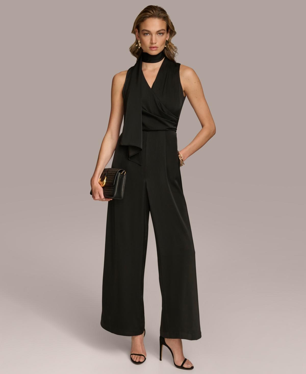 Donna Karan Womens Scarf-Neck Sleeveless Jumpsuit Product Image