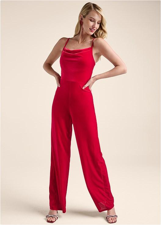 Velvet Cowl-Neck Jumpsuit Product Image