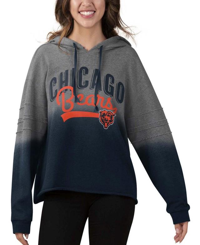 Womens Heather Gray, Navy Chicago Bears Superstar Dip-Dye Crop Pullover Hoodie Product Image