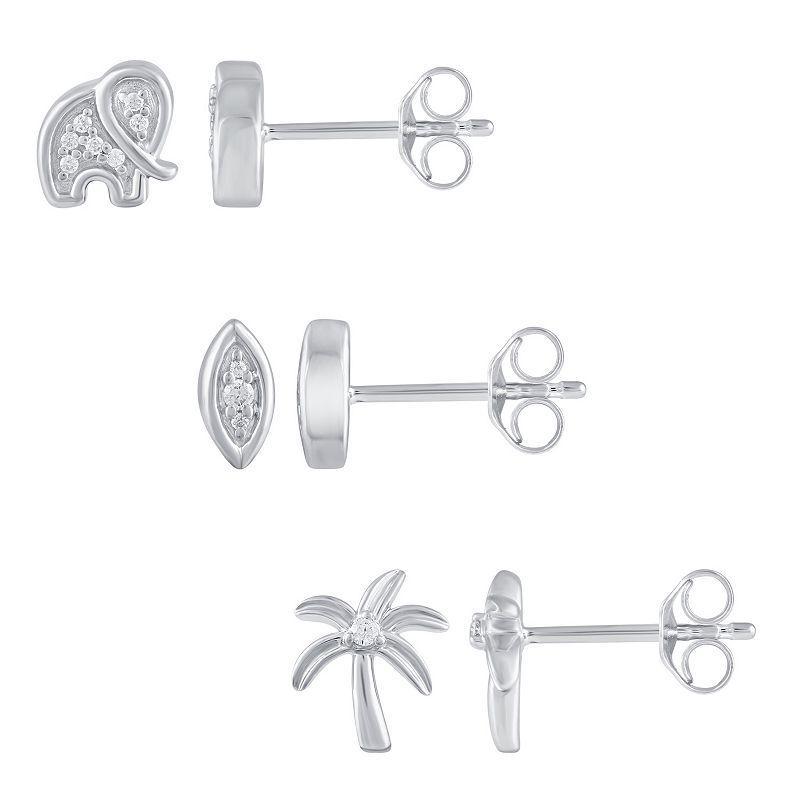 Royal Aura Sterling Silver 1/10 Carat T.W. Diamond Elephant, Marquise & Palm Tree Stud Earring Set, Womens Product Image