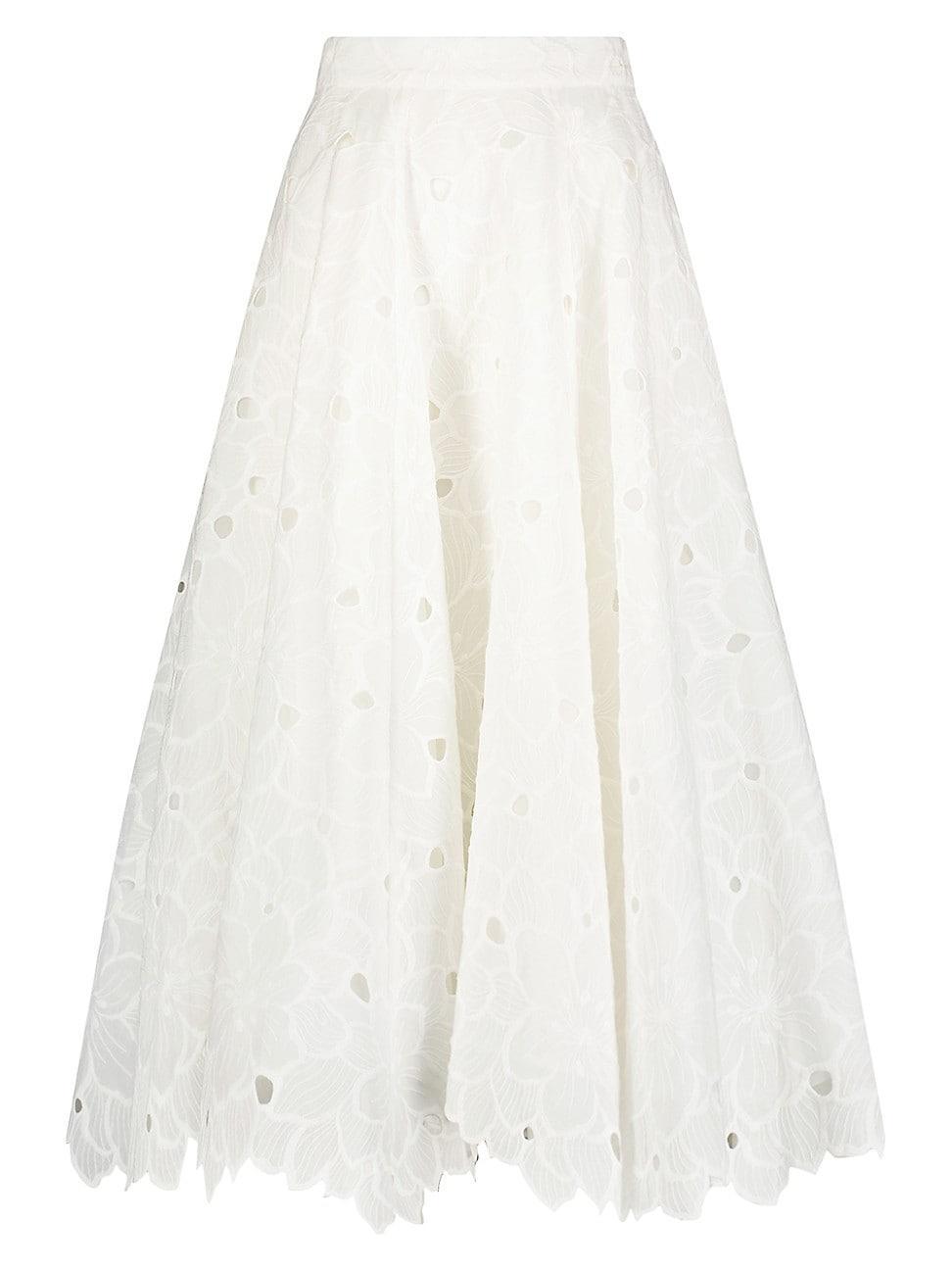 Womens Eyelet Cotton A-Line Midi-Skirt Product Image