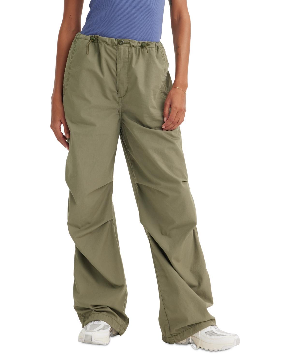 Women's Solid Drawstring-Waist Cotton Parachute Pants Product Image