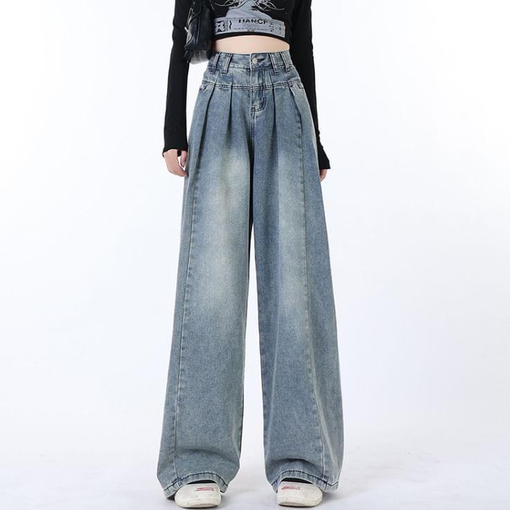 High Waist Washed Wide Leg Jeans Product Image