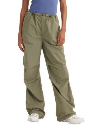 Women's Solid Drawstring-Waist Cotton Parachute Pants Product Image