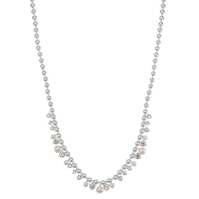 Nine West Silver Tone Crystal & Simulated Pearl Collar Necklace, Womens Product Image