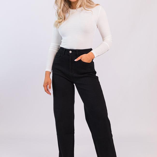 Kelsea Black Wash Wide Leg Jeans Product Image