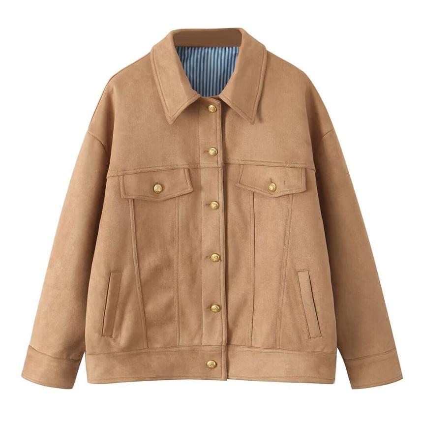 Faux Suede Button-Up Jacket Product Image