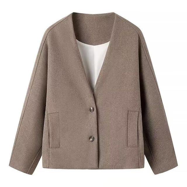 Collarless Melange Single-Breasted Blazer Product Image