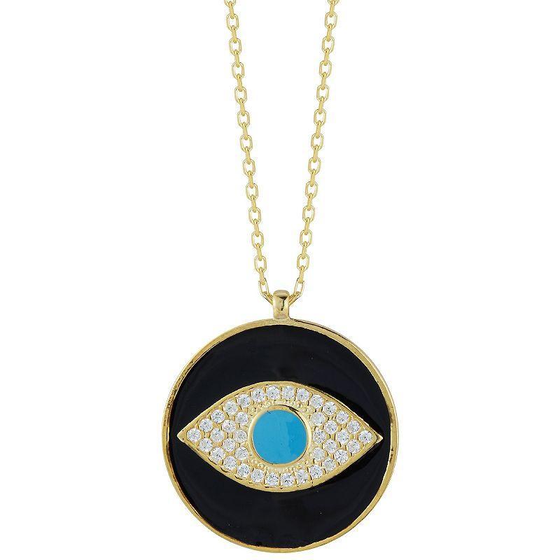 Sunkissed Sterling 14k Gold Over Silver Cubic Zirconia Evil Eye Pendant Necklace, Womens Gold Tone Product Image