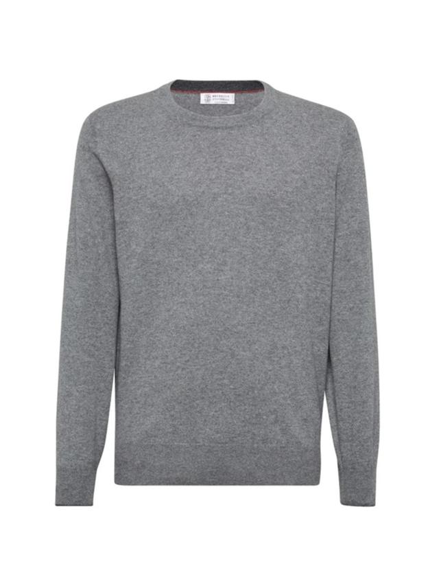 Men's Lightweight Cashmere And Silk Crew Neck Sweater In Dark Grey Product Image