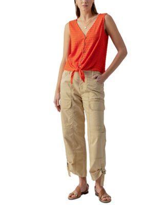 Sanctuary Womens Link Up Textured Button-Front Tie-Hem Top Product Image