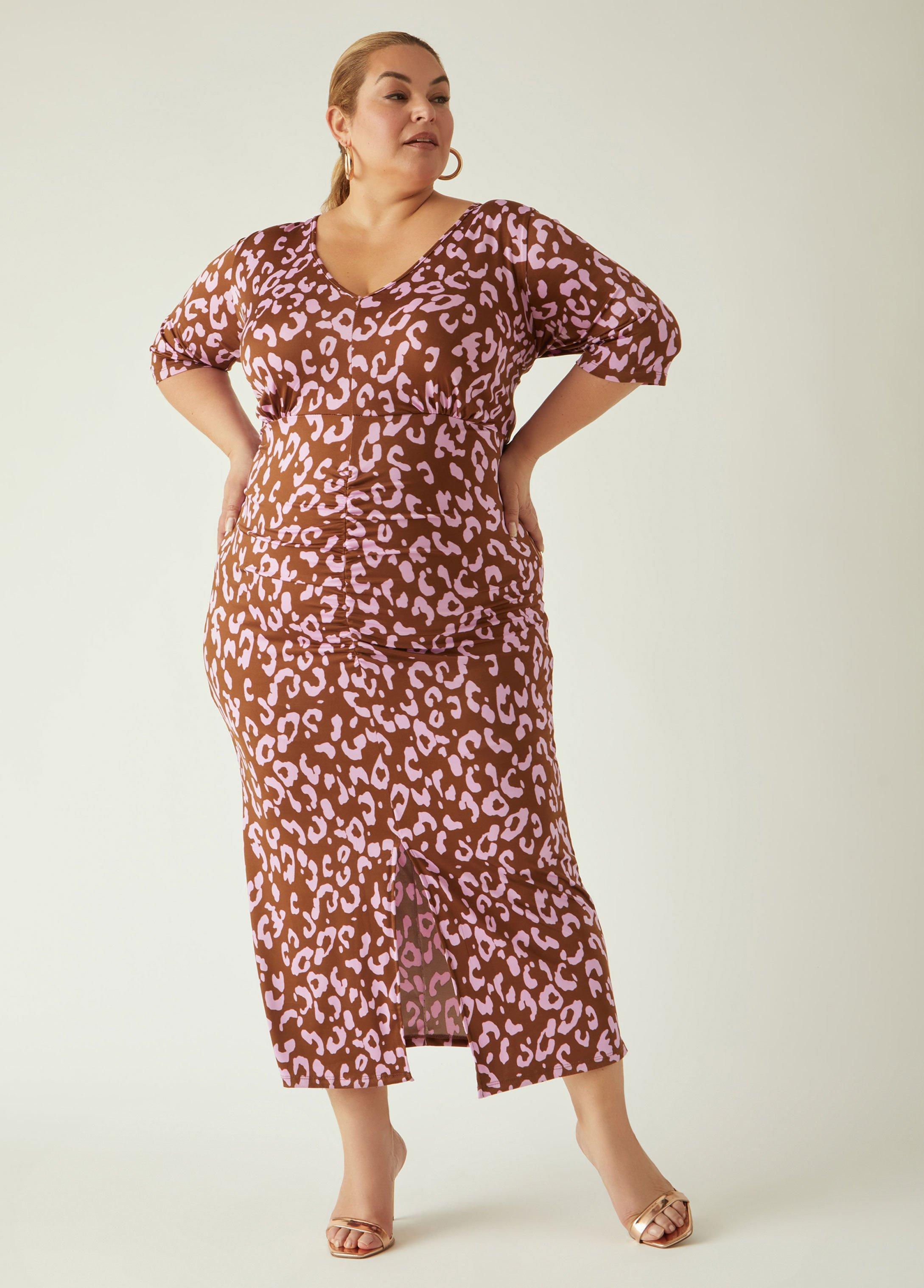 Plus Size Ruched Leopard Bodycon Dress Ashley Stewart Product Image