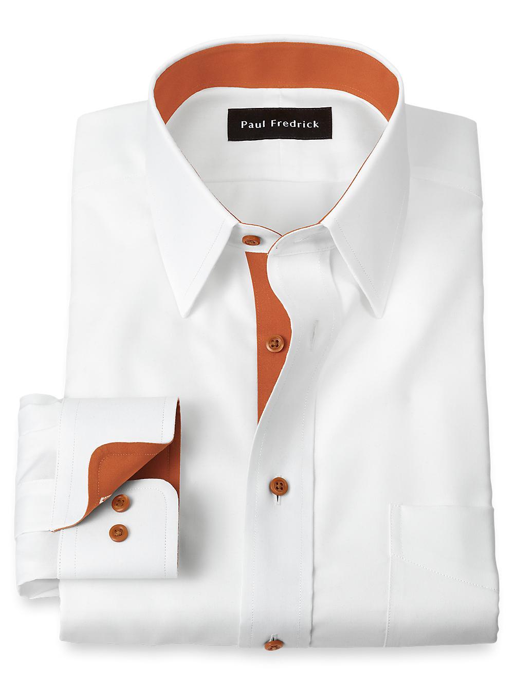 Comfort Stretch Non-Iron Solid Dress Shirt With Contrast Trim - White/rust Product Image