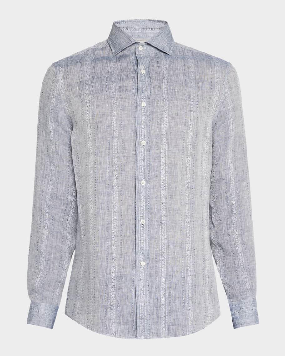 Mens Denim Pattern Stripe Sport Shirt Product Image