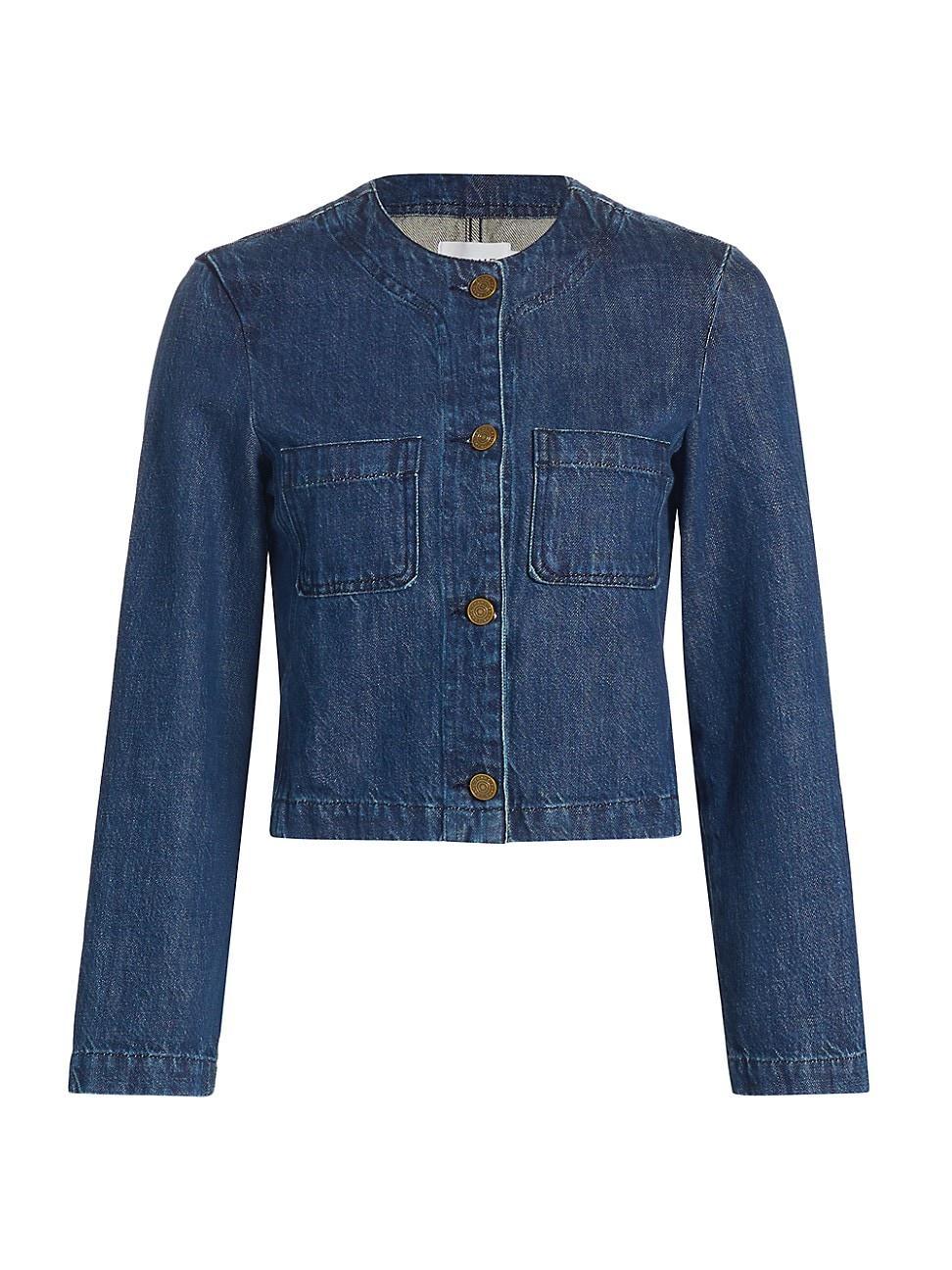 Womens Collarless Denim Jacket product image