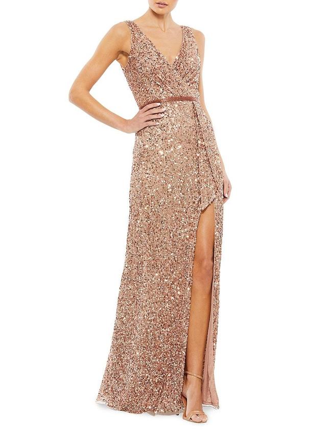 Womens Sequin Wrap Draped Gown Product Image