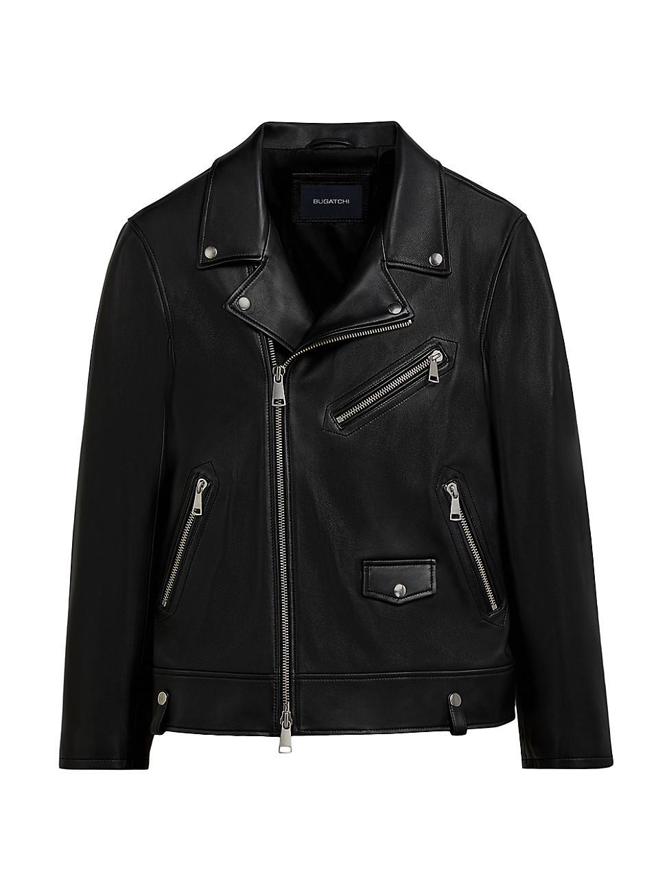 Bugatchi Full Zip Leather Biker Jacket Product Image