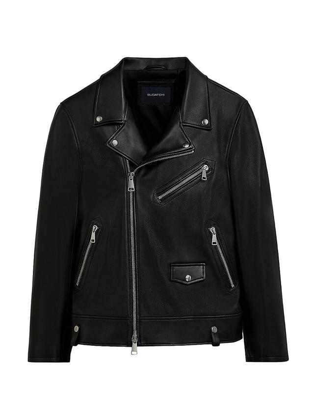 Men's Full-Zip Leather Biker Jacket Product Image