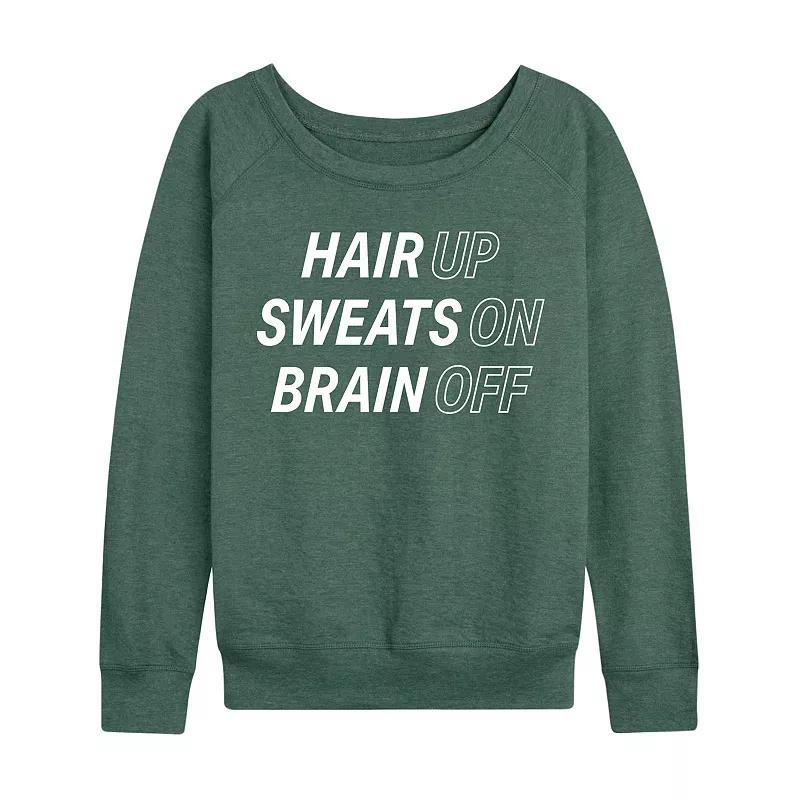 Plus Size Hair Up Sweats On Brain Off Lightweight French Terry Sweatshirt, Womens Grey Maroon Product Image