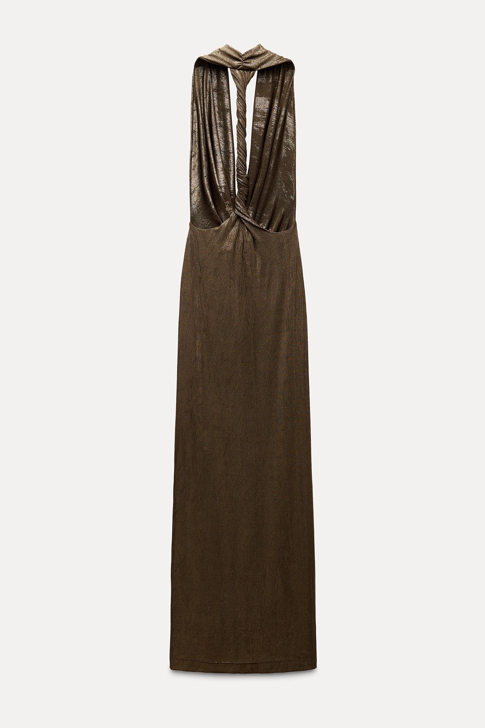 LONG FOIL HALTER DRESS Product Image